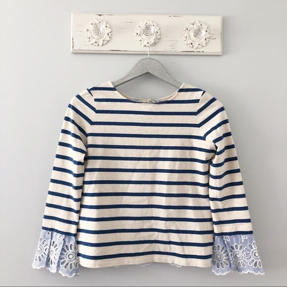 Sea New York Stripe Eyelet Hem Lace Up Back Top - Picture 1 of 9